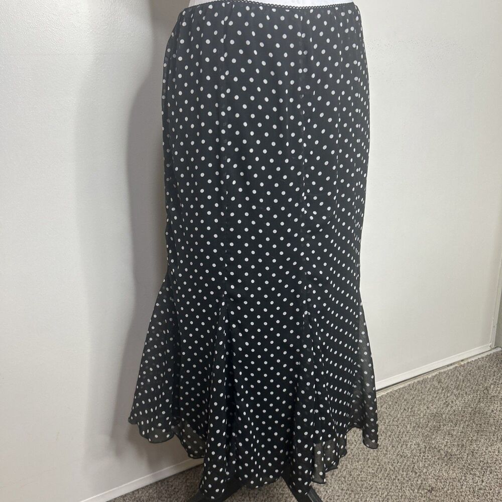 Vintage Elements Polka Dot Mermaid Midi Skirt Black White Flounce 90s Sz Small